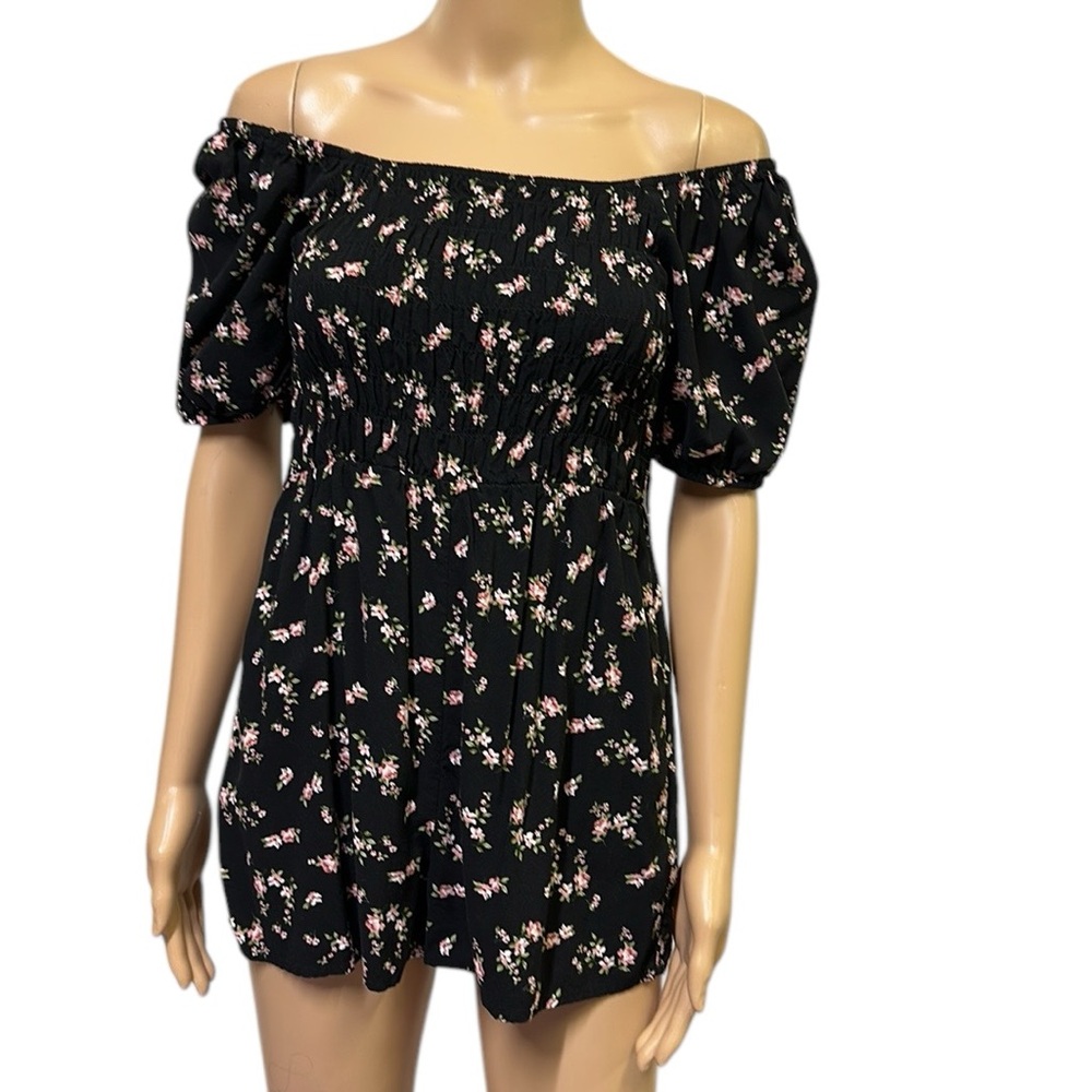 Hesperus Floral Rayon Off Shoulder Shorts Romper Juniors Large - Picture 2 of 12